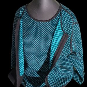 Doncaster Teal and Black Mesh Pattern Top And Blazer Matching Set